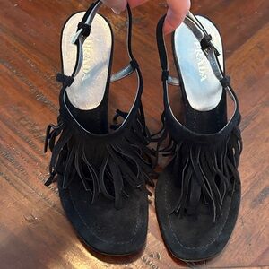 Prada Black Suede Fringe Sandals